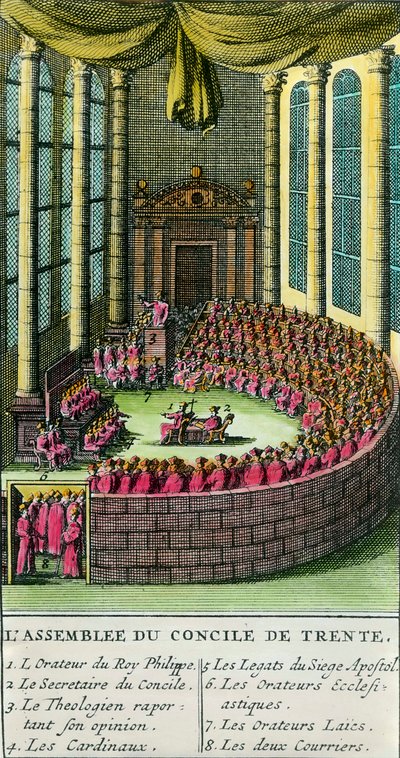 El Concilio de Trento. Ilustración con la descripción de los miembros presentes en la asamblea de Unknown artist
