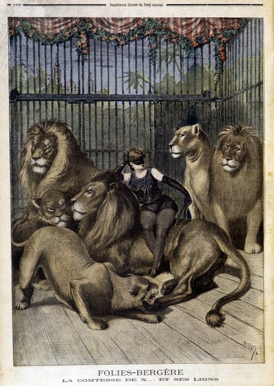 La condesa de X... y sus leones en el espectáculo de las Folies Bergère en París. En Le petit Journal, el 19/05/1895 de Unknown artist