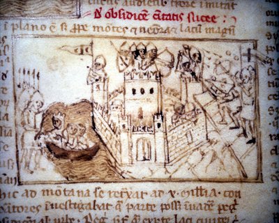 Los cruzados toman una fortaleza turca - en "Peregrinación a Tierra Santa" de Unknown artist