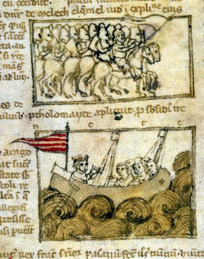 Los cruzados viajando a Tierra Santa. De "Peregrinationem in Terram Sanctam". Manuscrito del siglo XII. Biblioteca Marciana, Venecia. de Unknown artist