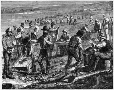 Los Campos de Diamantes en el Cabo - Lavado de Diamantes - Lavado de diamantes en Sudáfrica en el siglo XIX de Unknown artist