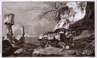 La Isla de Pascua (Rapa Nui) en Polinesia según los “Viaggi del Capitano Cook”, grabado del siglo XIX. de Unknown artist