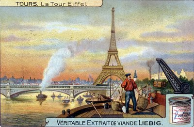 La Torre Eiffel vista desde el Sena en París por la noche de Unknown artist