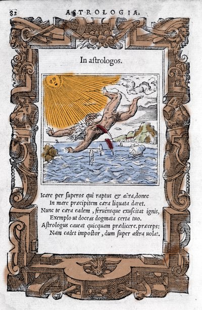 La caída de Ícaro. Xilografía colorida del siglo XVI de Unknown artist