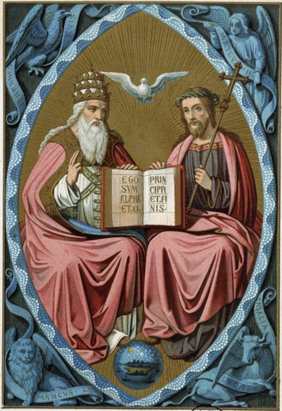 La Santísima Trinidad - cromo siglo XIX, según un documento del siglo XV de Unknown artist