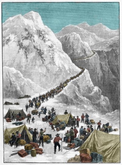 La Fiebre del Oro de Klondike - Buscadores de oro cruzando el Paso Chilkoot durante la Fiebre del Oro de Alaska de Unknown artist