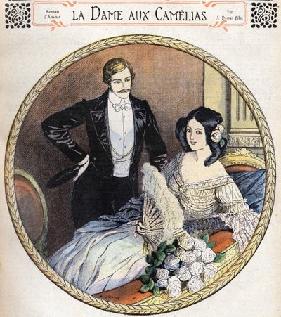 La Dama de las Camelias por Alexandre Dumas Jr., una ilustración de finales del siglo XIX después del diario de novelas. de Unknown artist