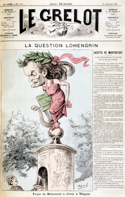 La cuestión de Lohengrin: Proyecto de monumento para ser erigido en Wagner - en “Le Grelot” del 20/09/1891 de Unknown artist