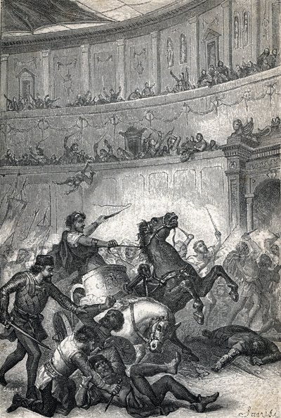 La masacre de Tesalónica en 390 (grabado 1884) de Unknown artist