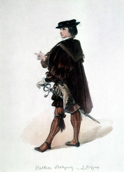 Los maestros cantores de Núremberg (Die Meistersinger von Nürnberg), ópera creada por Richard Wagner: vestuario de Walther von Stolzing para la primera representación. Museo Wagner Bayreuth de Unknown artist