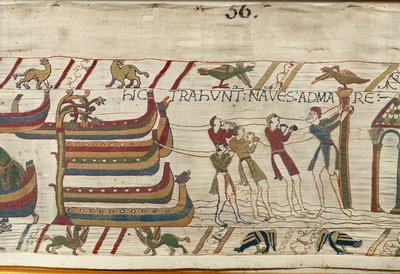 Los normandos llevan sus barcos al mar, Tapiz de Bayeux de Unknown artist