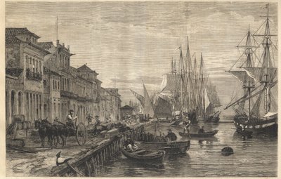 El muelle de Boa Vista, en San Pedro de Río Grande del Sur, un puerto de Brasil - El muelle de Belle-Vue, en San Pedro de Río Grande (Brasil) - Capitanía de Sao Pedro do Rio Grande do Sul - Grabado de 