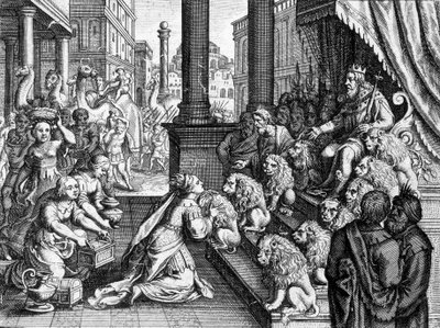 La Reina de Saba ante el Rey Salomón - grabado de una biblia del siglo XVII de Unknown artist