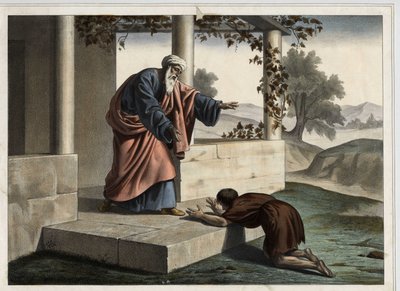 El regreso del hijo pródigo - La parábola del hijo pródigo: el regreso del hijo pródigo a su padre. Grabado anónimo de mediados del siglo XIX. de Unknown artist