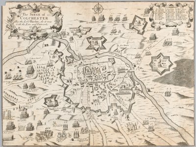 El asedio de Colchester por el Lord Fairfax, como fue con la línea y las obras exteriores 1648 (grabado) de Unknown artist