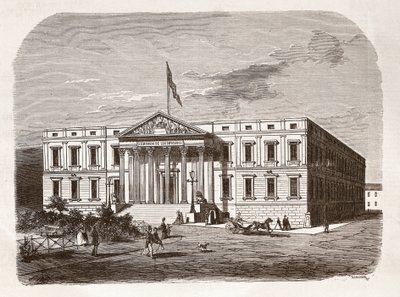 El Parlamento Español (Congreso de los Diputados), Madrid. Grabado del siglo XIX. de Unknown artist