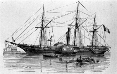 La Esfinge, el primer barco de vapor de la marina francesa construido en 1830. Grabado del siglo XIX de Unknown artist