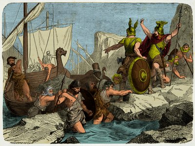 Los vikingos desembarcan en la costa francesa en 911 de Unknown artist