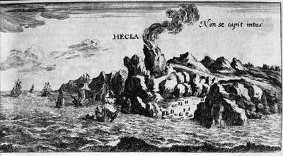 El volcán Hekla en la costa de Islandia - en Mundi Mirabilis Oeconomia por Johamm Zahn, sd. 1696. de Unknown artist