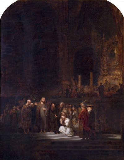 La mujer sorprendida en adulterio (después de Rembrandt), c.1845 de Unknown