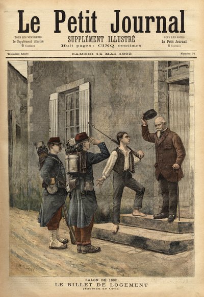 El billete de alojamiento, que se utiliza durante el período napoleónico, es proporcionado por el ejército a sus soldados, y lleva el nombre y la localidad de una carga particular para alojar a los soldados en el campo. Grabado después de una pintura de Cr de Unknown artist