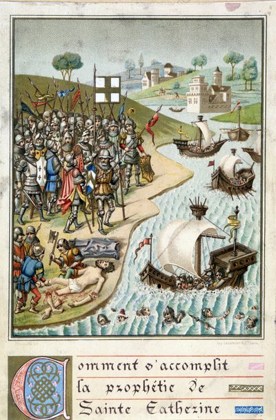 El cumplimiento de la profecía de Santa Catalina - Grabado del siglo XIX de Unknown artist