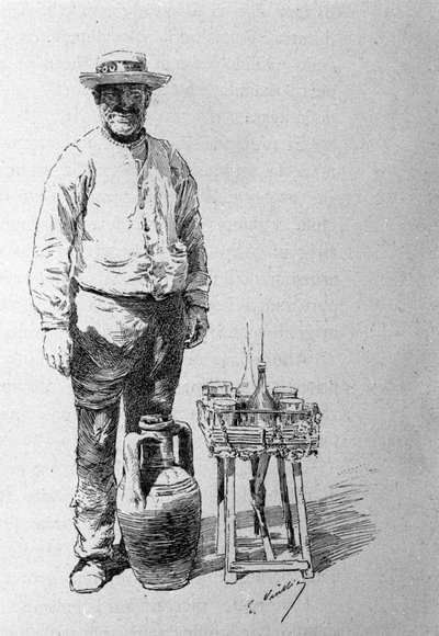 El acquaiolo: el aguador en Sicilia, iba de casa en casa para distribuir agua a los habitantes. Grabado del siglo XIX de Unknown artist