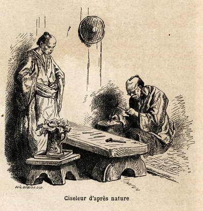El cincelador después de la naturaleza. Grabado para ilustrar el viaje a Japón en 1863-1864, por Aime Humbert, ministro de la Confederación Suiza, en “Le tour du monde, nouveau journal des voyages”, publicado bajo la dirección de Edouard Charton de Unknown artist