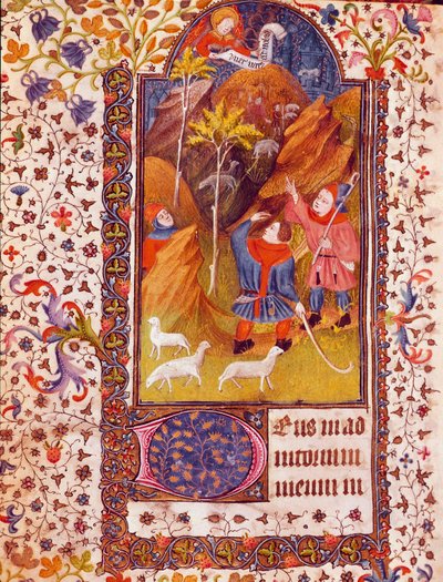 El anuncio a los pastores. Miniatura del Libro de Horas de Isabel de Castilla conocida como Isabel I la Católica (1451-1504) Siglo XV Sevilla, Biblioteca Colombina de Unknown artist