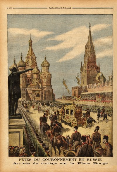 La llegada del cortejo a la Plaza Roja (Moscú), con motivo de la coronación del Zar Nicolás II (1868-1918). Grabado en "Le petit journal" 31/05/1896. Colección Selva. de Unknown artist