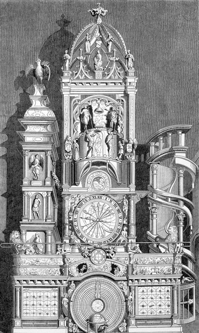 El reloj astrológico de Estrasburgo, ejecutado en 1573 por Conrad Dasypodius (grabado) de Unknown artist