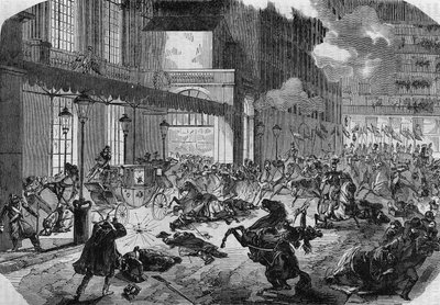 El ataque del revolucionario italiano Felice Orsini (1819-1858) contra Napoleón III. París. de Unknown artist