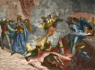 El baile de los ardientes o baile de los salvajes: con motivo de la boda de una dama de Isabeau (Isabella, Elizabeth) de Baviera el 28 de enero de 1393, el rey se disfrazó y se encadenó a otros cuatro cortesanos. Su hermano, el Duque de Orleans de Unknown artist