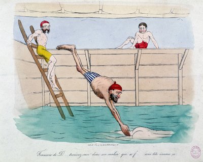 El baño: caricatura de baños públicos (piscinas) en París - siglo XIX, Carnavalet de Unknown artist