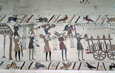 La batalla entre los infantes ingleses (tropas de Harold) y los normandos a caballo (tropas de Guillermo) - Tapiz de Bayeux, conocido como Bordado de la Reina Matilde de Unknown artist