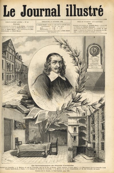 El bicentenario de Pierre Corneille - Le bicentenaire de Pierre Corneille - grabado en “Le journal illustré” de 1884 de Unknown artist