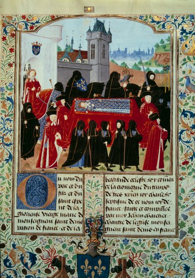 El cuerpo del difunto Rey Carlos VI (1368-1422) es llevado, detrás de la procesión el nuevo Rey Carlos VII (1403-1461) el 22/10/1422 Miniatura del manuscrito “Crónicas de Carlos VII” (Ms. fr. 2691) por Jean Chartier de Unknown artist