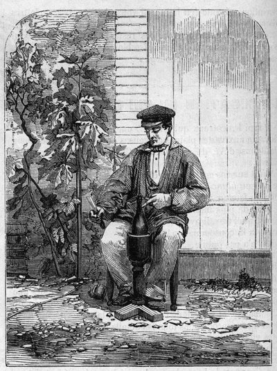 El embotellado del vino de Champagne. Grabado de 1864 de Unknown artist