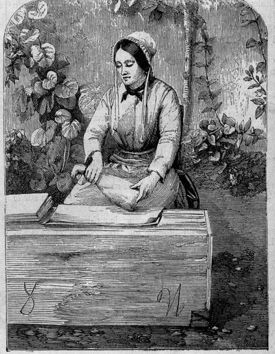 El embotellado del vino de Champagne. Grabado de 1864 de Unknown artist