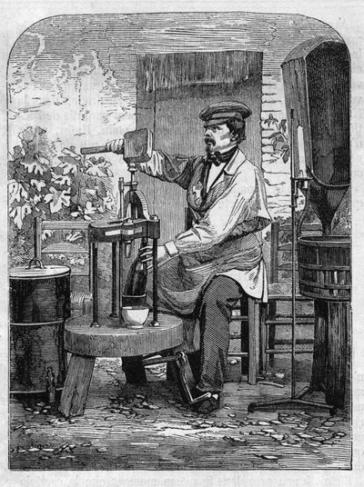 El embotellado del vino de Champagne. Grabado de 1864. de Unknown artist