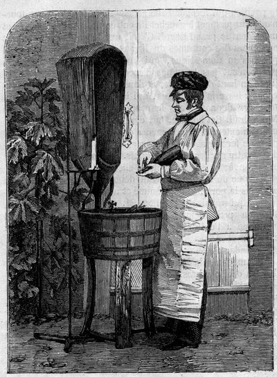 El embotellado del vino de Champagne. Grabado de 1864. de Unknown artist