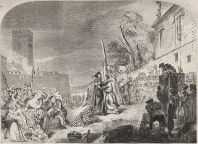 La quema de los obispos Nicholas Ridley y Hugh Latimer en la hoguera cerca de las puertas del Balliol College, Oxford, Inglaterra. de Unknown artist