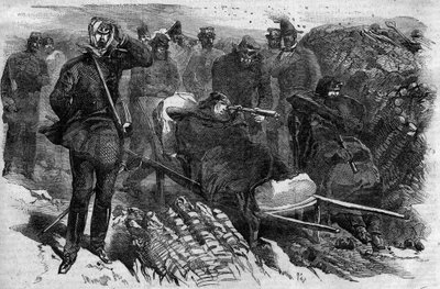 La captura de Magdala en Etiopía el 13/04/1868: las tropas del General Robert Cornelis (Cornelius) Napier (1810-1890) asaltaron la fortaleza de Abisinia - Napier y su estado mayor frente a Magdala en 1868 de Unknown artist