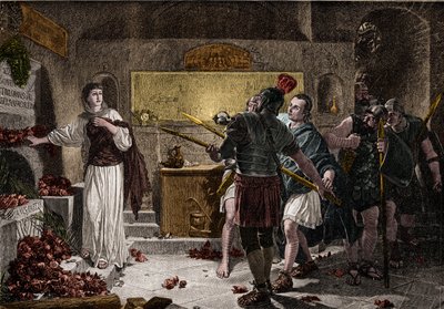 Las catacumbas de Roma se usaron para enterrar a los mártires cristianos en el primer siglo sin encontrar obstáculos por parte de los romanos. Alrededor del 257, bajo el reinado del emperador Valeriano, comenzó la persecución contra los muertos y muchos cr de Unknown artist