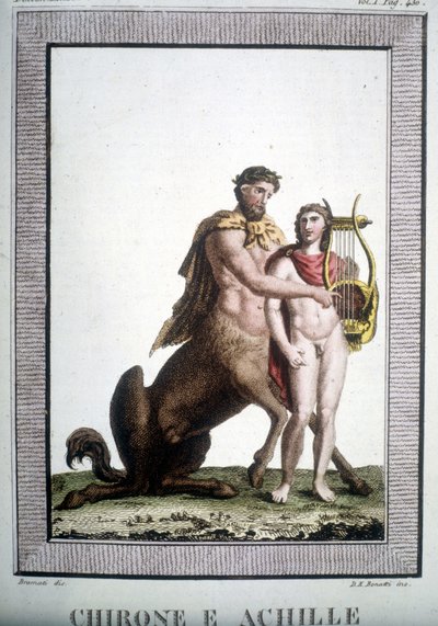 El centauro Quirón y Aquiles - en Dizionario mitologico de Unknown artist