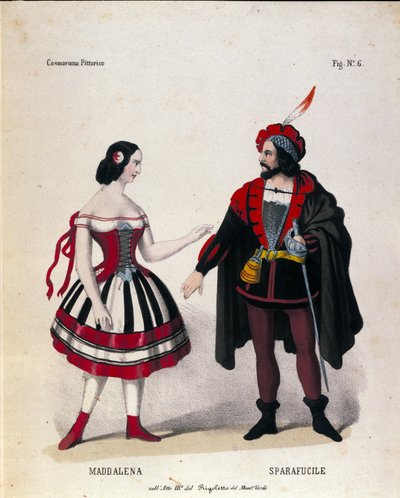 Los personajes de Maddalena y Sparafucile en el Acto III de la ópera "Rigoletto" por el compositor Giuseppe Verdi (1813-1901) de Unknown artist