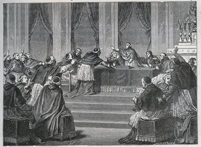 El clero de Francia e Italia se reunió en París para la Asamblea del Consejo Nacional Francés el 9 de junio de 1811, presidida por el Cardenal Fesch (1763 - 1839). de Unknown artist