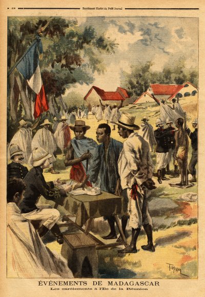 Las bobinas en la isla de Reunión; por primera vez desde su creación, la ley de 1889, que equipara a los habitantes de las colonias, desde el punto de vista militar, a los reclutas de la metrópoli, se aplicó para reforzar las tropas que lucharían de Unknown artist