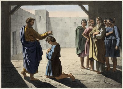 La coronación de David: Samuel designa a David como rey de Israel. Grabado anónimo del siglo XIX de Unknown artist