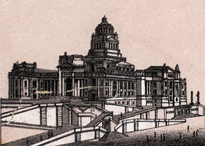 El palacio de justicia en Bruselas, Bélgica en "El mundo ilustrado 168 vistas" Sin fecha (finales del siglo XIX) de Unknown artist